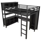 Full/Queen Size Loft Bed with Wardrobe & L-Shaped Desk,Heavy Duty Metal Bunk Beds with Storage,High Loft Beds for Teens & Adults