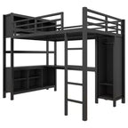 Full/Queen Size Loft Bed with Wardrobe & L-Shaped Desk,Heavy Duty Metal Bunk Beds with Storage,High Loft Beds for Teens & Adults