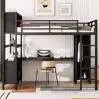 Full/Queen Size Loft Bed with Wardrobe & L-Shaped Desk,Heavy Duty Metal Bunk Beds with Storage,High Loft Beds for Teens & Adults