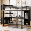 Full/Queen Size Loft Bed with Wardrobe & L-Shaped Desk,Heavy Duty Metal Bunk Beds with Storage,High Loft Beds for Teens & Adults