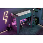 Full/Twin Size Wooden Loft Bed with Desk & Multi-storage Shelves,Bunk Bed with LEDs,Charging Station, Loft Beds for Kids,Teens