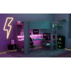 Full/Twin Size Wooden Loft Bed with Desk & Multi-storage Shelves,Bunk Bed with LEDs,Charging Station, Loft Beds for Kids,Teens