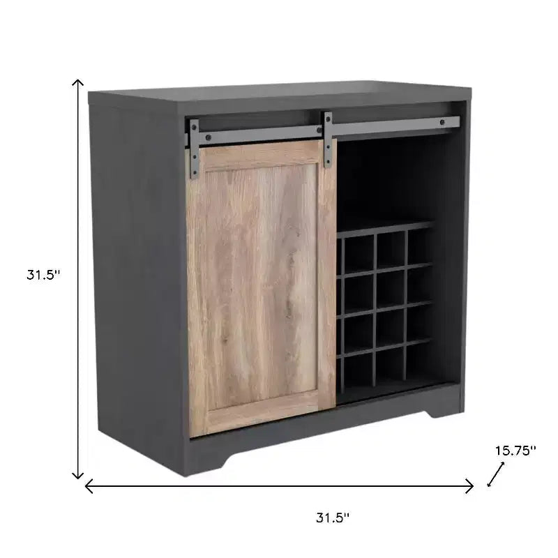 32 Charcoal And Natural Wood Barn Door Bar Cabinet
