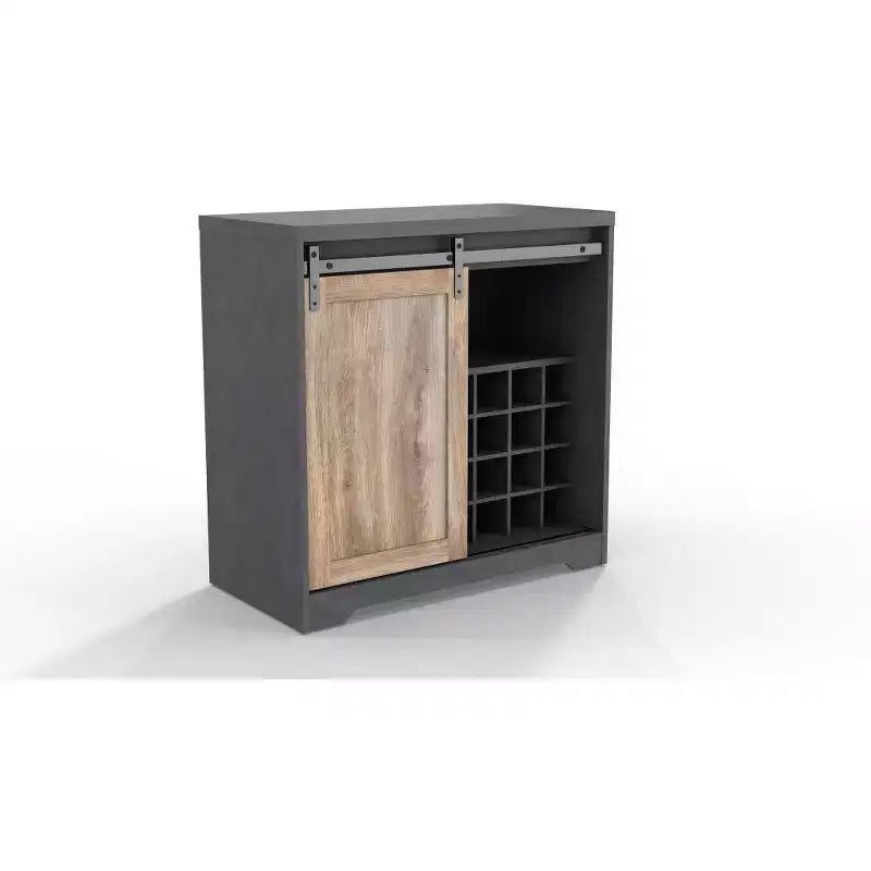 32 Charcoal And Natural Wood Barn Door Bar Cabinet