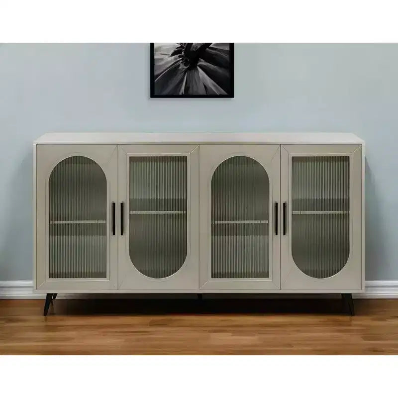 60 Gold Wood And Glass Sideboard with Four Doors