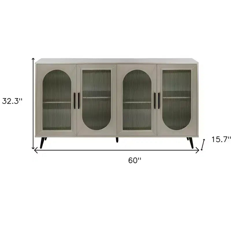 60 Gold Wood And Glass Sideboard with Four Doors