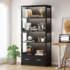 5-Tier Glass Display Cabinet with LED Lights & Adjustable Shelves & 2 Drawers, Curio Cabinet for Home & Office