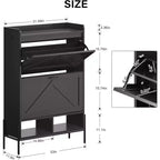 2-Drawer Shoe Cabinet, Freestanding Entryway Organizer with Flip-Up Doors, Metal Legs, Narrow Shoe Rack for Dry/Wet Separation Storage