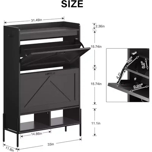 2-Drawer Shoe Cabinet, Freestanding Entryway Organizer with Flip-Up Doors, Metal Legs, Narrow Shoe Rack for Dry/Wet Separation Storage