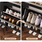 2-Drawer Shoe Cabinet, Freestanding Entryway Organizer with Flip-Up Doors, Metal Legs, Narrow Shoe Rack for Dry/Wet Separation Storage