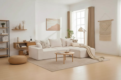 110In Oversized L-Shaped Sofa, Cloud Sectional Couch w/Chaise Throw Pillows, Soft Corduroy Boneless Foam Sofa for Living Rooms, Apartments, Dorms