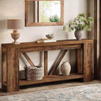 70.9-Inch Long Console Table, 2-Tier Farmhouse Sofa Table Behind Couch, Large Entry Console with Storage for Hallway, Foyer