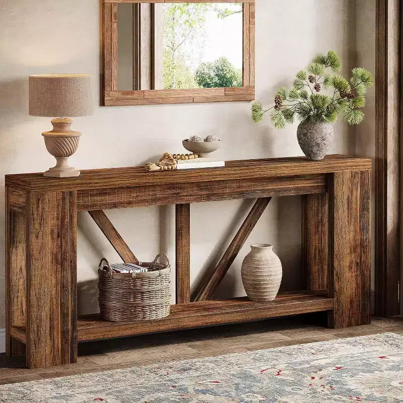 70.9-Inch Long Console Table, 2-Tier Farmhouse Sofa Table Behind Couch, Large Entry Console with Storage for Hallway, Foyer