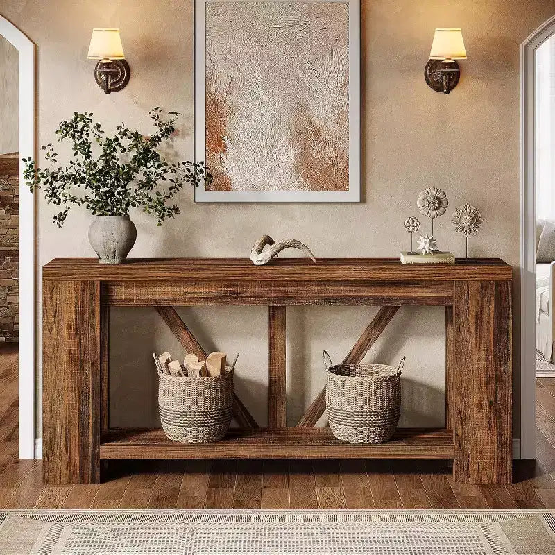 70.9-Inch Long Console Table, 2-Tier Farmhouse Sofa Table Behind Couch, Large Entry Console with Storage for Hallway, Foyer