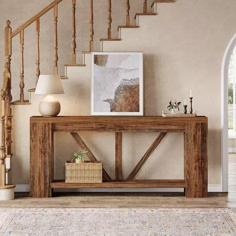 70.9-Inch Long Console Table, 2-Tier Farmhouse Sofa Table Behind Couch, Large Entry Console with Storage for Hallway, Foyer