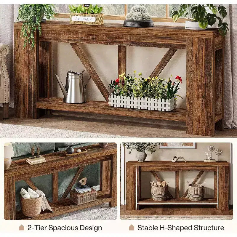 70.9-Inch Long Console Table, 2-Tier Farmhouse Sofa Table Behind Couch, Large Entry Console with Storage for Hallway, Foyer