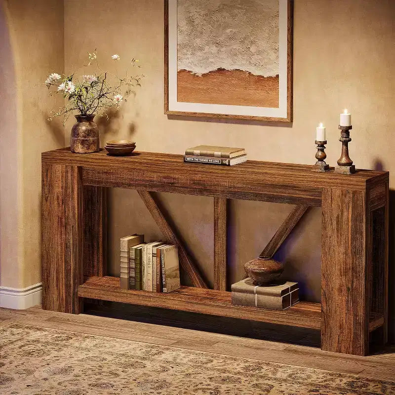 70.9-Inch Long Console Table, 2-Tier Farmhouse Sofa Table Behind Couch, Large Entry Console with Storage for Hallway, Foyer