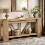 70.9-Inch Long Console Table, 2-Tier Farmhouse Sofa Table Behind Couch, Large Entry Console with Storage for Hallway, Foyer