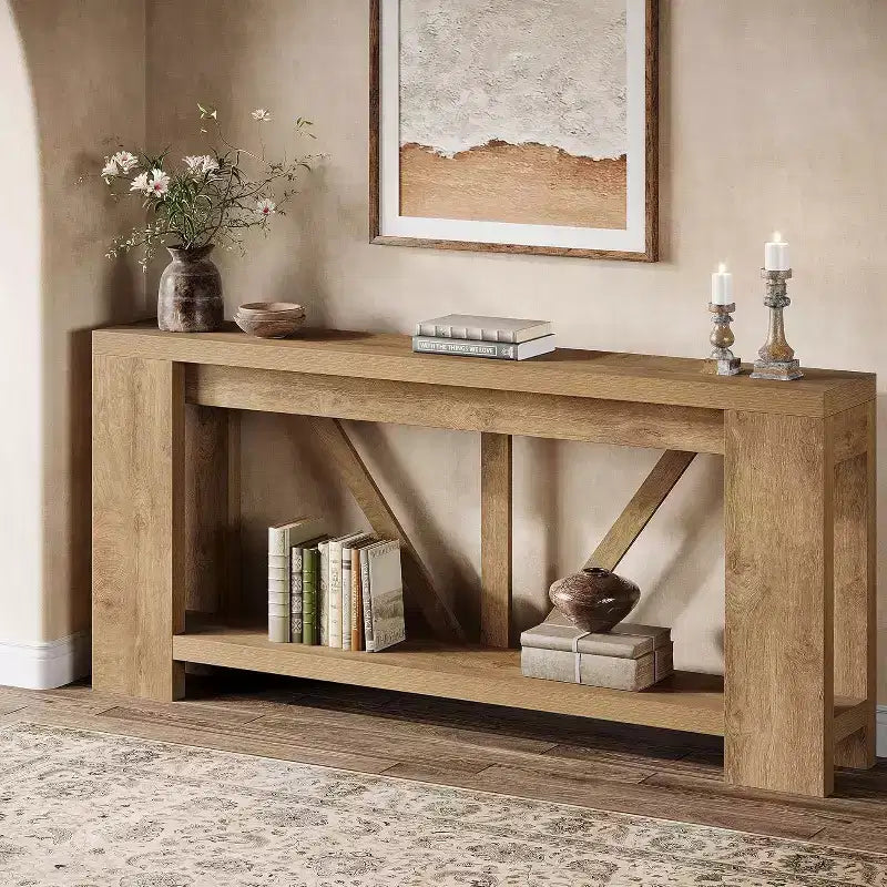70.9-Inch Long Console Table, 2-Tier Farmhouse Sofa Table Behind Couch, Large Entry Console with Storage for Hallway, Foyer