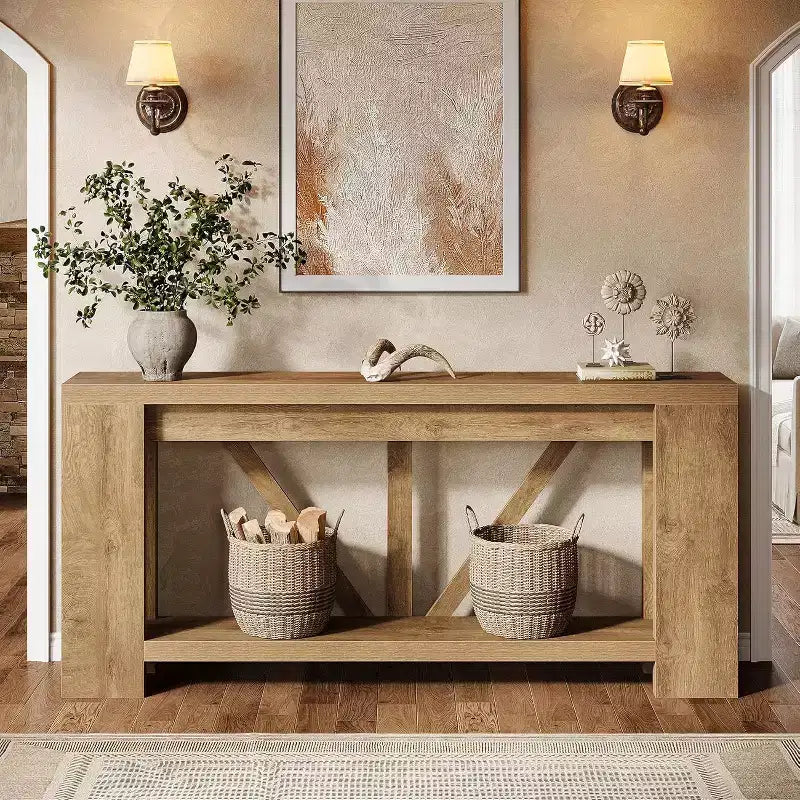 70.9-Inch Long Console Table, 2-Tier Farmhouse Sofa Table Behind Couch, Large Entry Console with Storage for Hallway, Foyer