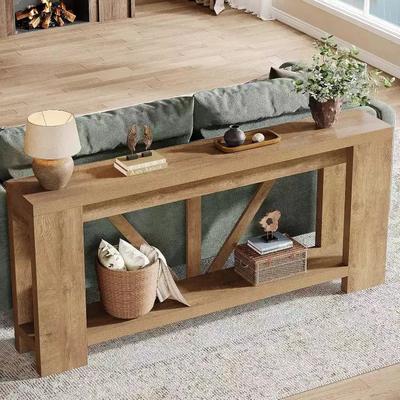 70.9-Inch Long Console Table, 2-Tier Farmhouse Sofa Table Behind Couch, Large Entry Console with Storage for Hallway, Foyer