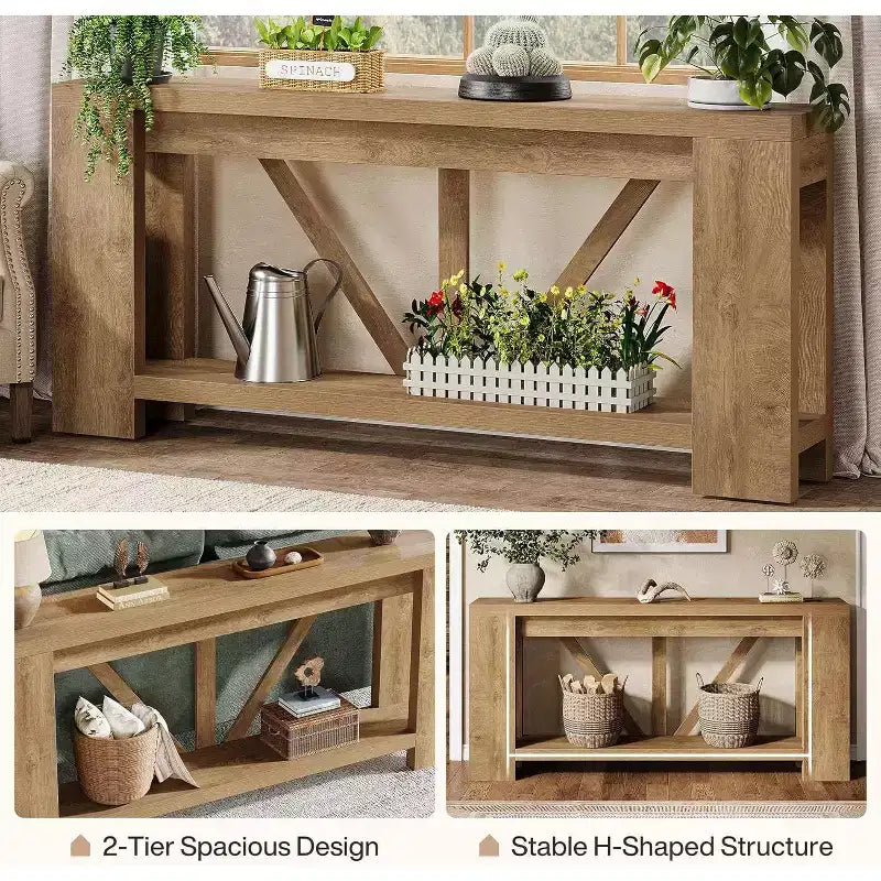 70.9-Inch Long Console Table, 2-Tier Farmhouse Sofa Table Behind Couch, Large Entry Console with Storage for Hallway, Foyer