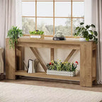70.9-Inch Long Console Table, 2-Tier Farmhouse Sofa Table Behind Couch, Large Entry Console with Storage for Hallway, Foyer