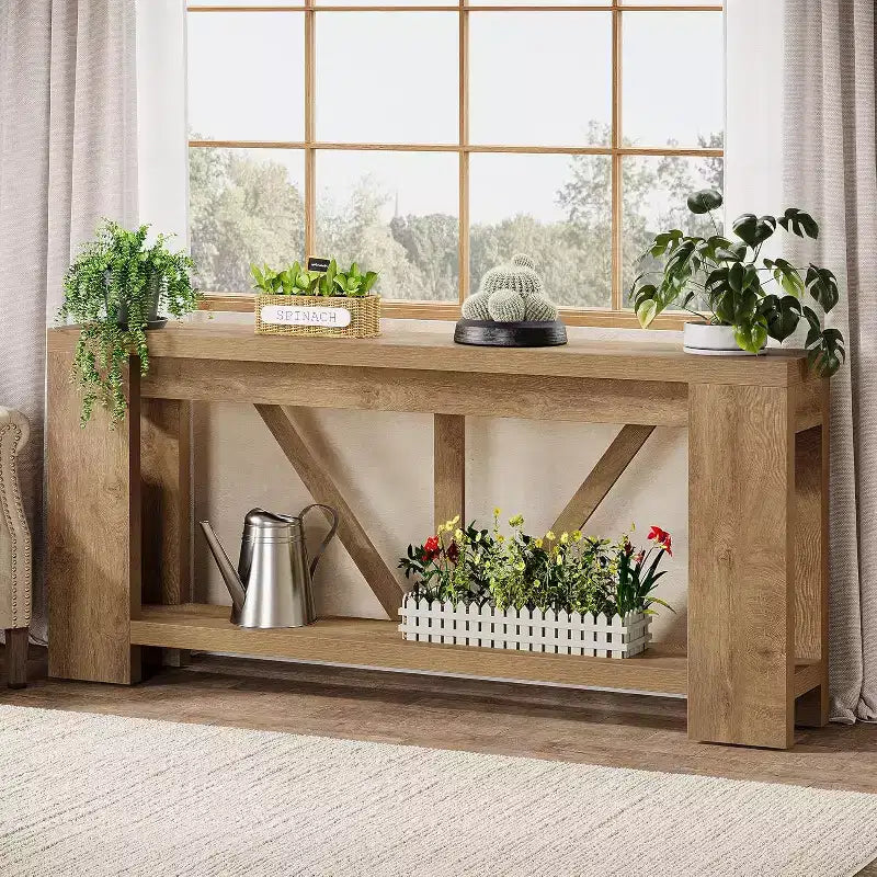 70.9-Inch Long Console Table, 2-Tier Farmhouse Sofa Table Behind Couch, Large Entry Console with Storage for Hallway, Foyer