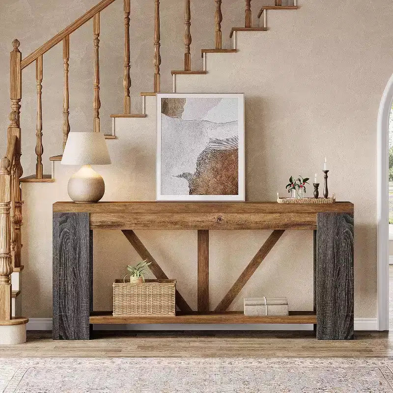 70.9-Inch Long Console Table, 2-Tier Farmhouse Sofa Table Behind Couch, Large Entry Console with Storage for Hallway, Foyer