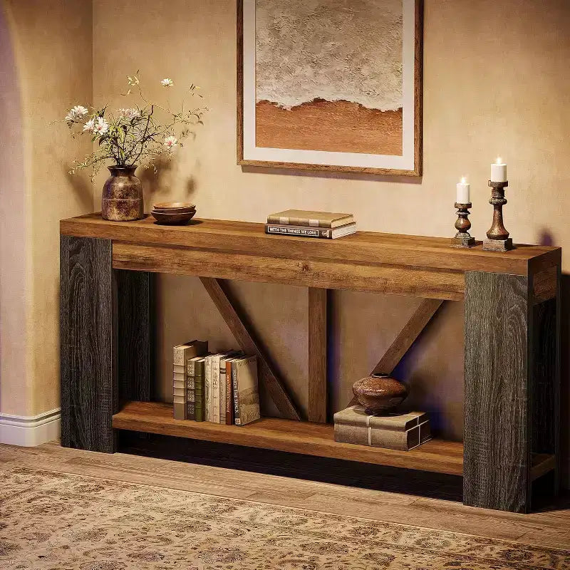 70.9-Inch Long Console Table, 2-Tier Farmhouse Sofa Table Behind Couch, Large Entry Console with Storage for Hallway, Foyer