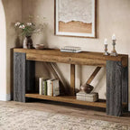 70.9-Inch Long Console Table, 2-Tier Farmhouse Sofa Table Behind Couch, Large Entry Console with Storage for Hallway, Foyer
