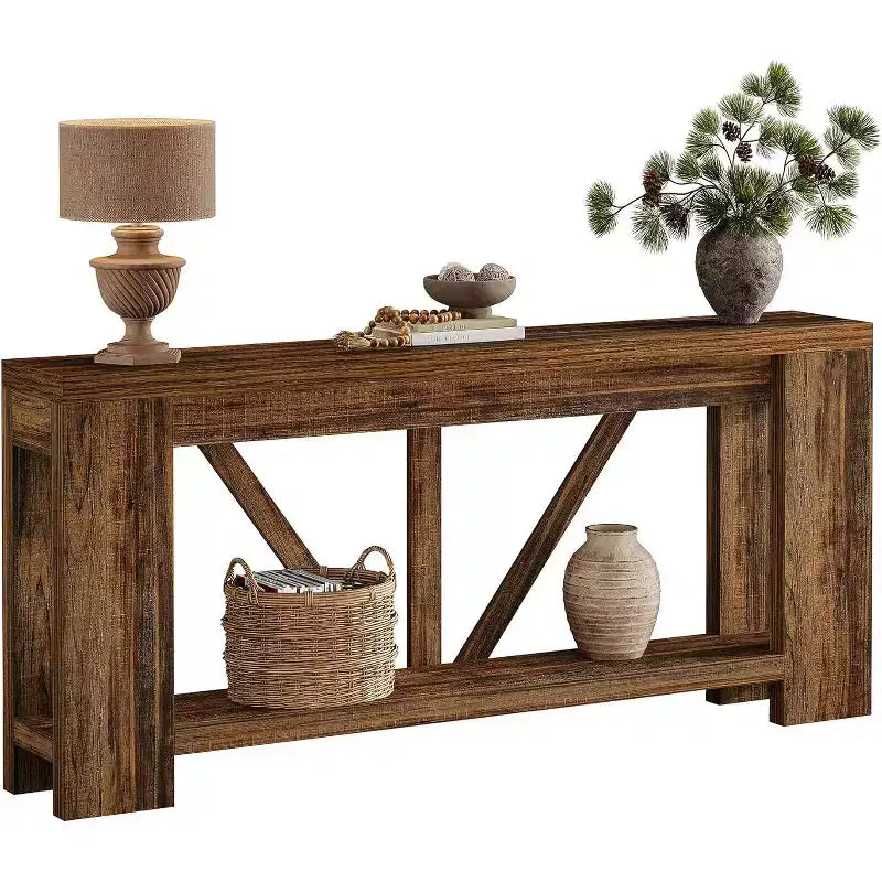 70.9-Inch Long Console Table, 2-Tier Farmhouse Sofa Table Behind Couch, Large Entry Console with Storage for Hallway, Foyer