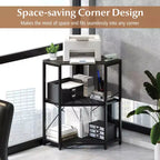 Corner Printer Stand with Charging Station Adjustable Metal Mesh Shelf Black/Brown/White