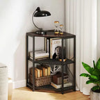 Corner Printer Stand with Charging Station Adjustable Metal Mesh Shelf Black/Brown/White