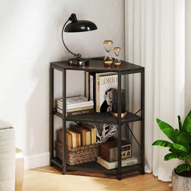 Corner Printer Stand with Charging Station Adjustable Metal Mesh Shelf Black/Brown/White