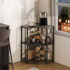 Corner Printer Stand with Charging Station Adjustable Metal Mesh Shelf Black/Brown/White