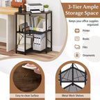Corner Printer Stand with Charging Station Adjustable Metal Mesh Shelf Black/Brown/White