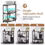 Corner Printer Stand with Charging Station Adjustable Metal Mesh Shelf Black/Brown/White