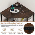 Corner Printer Stand with Charging Station Adjustable Metal Mesh Shelf Black/Brown/White