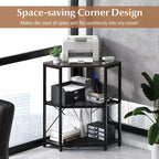 Corner Printer Stand with Charging Station Adjustable Metal Mesh Shelf Black/Brown/White