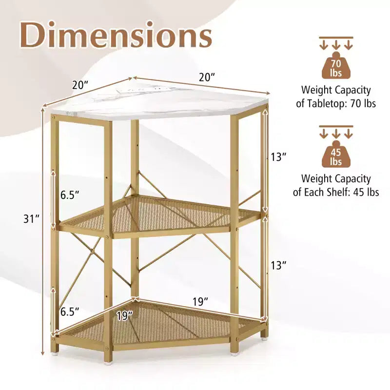 Corner Printer Stand with Charging Station Adjustable Metal Mesh Shelf Black/Brown/White