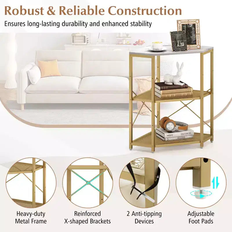 Corner Printer Stand with Charging Station Adjustable Metal Mesh Shelf Black/Brown/White