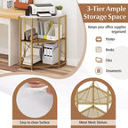 Corner Printer Stand with Charging Station Adjustable Metal Mesh Shelf Black/Brown/White