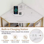 Corner Printer Stand with Charging Station Adjustable Metal Mesh Shelf Black/Brown/White