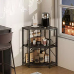 Corner Printer Stand with Charging Station Adjustable Metal Mesh Shelf Black/Brown/White