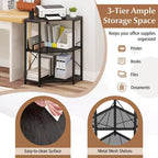 Corner Printer Stand with Charging Station Adjustable Metal Mesh Shelf Black/Brown/White