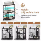 Corner Printer Stand with Charging Station Adjustable Metal Mesh Shelf Black/Brown/White