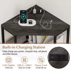 Corner Printer Stand with Charging Station Adjustable Metal Mesh Shelf Black/Brown/White