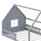 Full Size Wood House Bed with Window and Fence