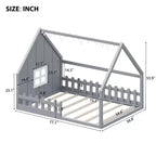 Full Size Wood House Bed with Window and Fence